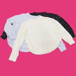 3 x Hollister Sweater Lot Women’s Small Fuzzy Knit Pullover Blue Cream Gray